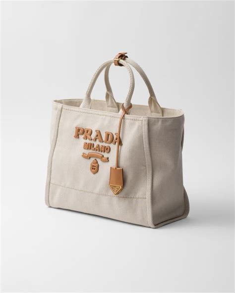 prada linen blend and leather tote|Natural Large Linen Blend And Leather Tote Bag .